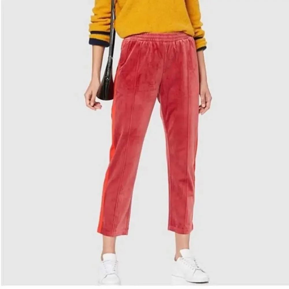 SCOTCH AND SODA The Peaks Velour Crop Track Pants Womens M Red Mid Rise Straight - Picture 1 of 16